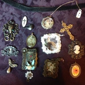 Victorian pendants w/ velvet choker handmade OOAK